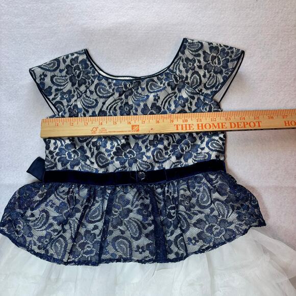 Jona Michelle Navy Blue White Lace Peplum Tiered Tulle Fancy Party Dress Size 10 - Picture 5 of 6